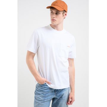 Tricou de bumbac cu buzunar pe piept - Alb