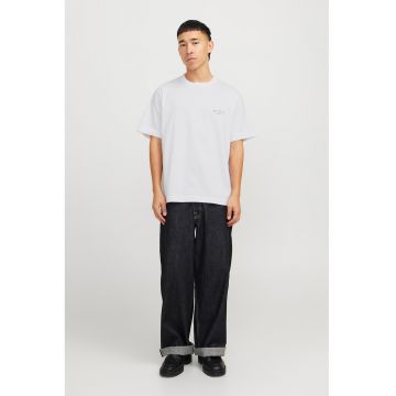 Tricou de bumbac cu model grafic pe partea din spate - Alb/Albastru deschis