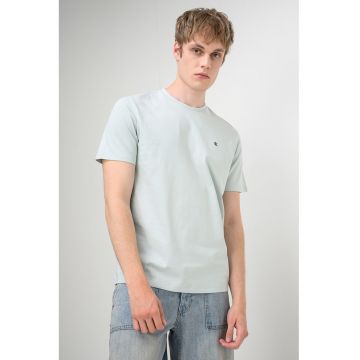 Tricou din bumbac cu decolteu la baza gatului - Albastru glaciar