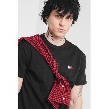 Tricou din bumbac cu decolteu la baza gatului - Negru