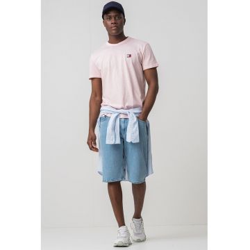 Tricou din bumbac cu decolteu la baza gatului - Roz pastel