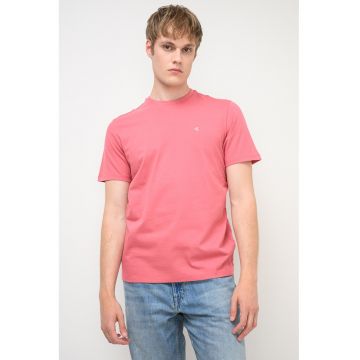 Tricou din bumbac cu decolteu la baza gatului - Roz