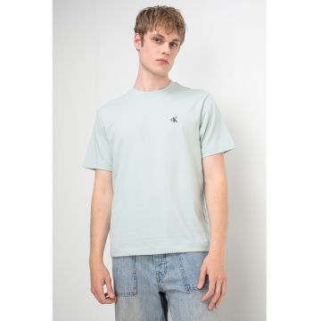 Tricou din bumbac cu decolteu la baza gatului - Verde pal
