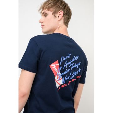 Tricou din bumbac cu design grafic - Albastru ultramarin/Rosu inchis/Albastru deschis