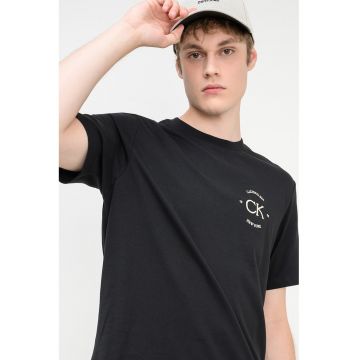 Tricou din bumbac cu imprimeu logo - Alb fildes/Negru