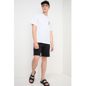 Tricou din bumbac cu imprimeu logo - Alb/Negru