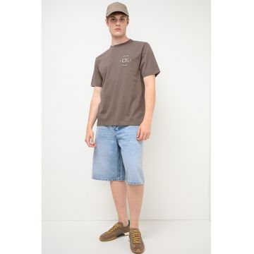 Tricou din bumbac cu imprimeu logo - Maro/Albastru pal