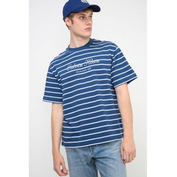 Tricou lejer din bumbac cu dungi - Alb/Albastru inchis