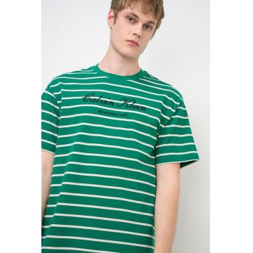 Tricou lejer din bumbac cu dungi - Alb/Verde