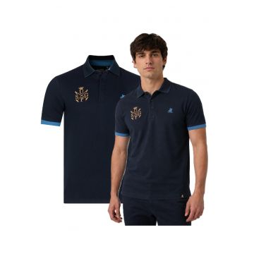 Tricou polo brodat din bumbac - Bleumarin