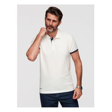 Tricou polo cu detalii contrastante din bumbac piqué - Alb