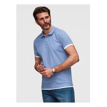 Tricou polo cu detalii contrastante din bumbac piqué - Albastru
