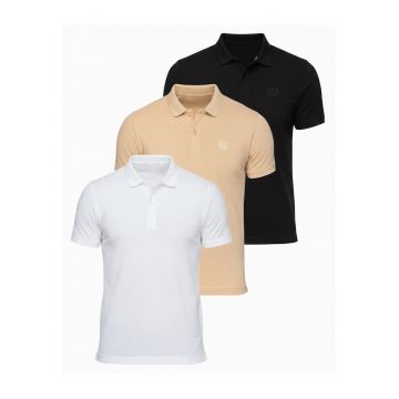 Tricou polo cu detalii de broderie si material piqué - Bej