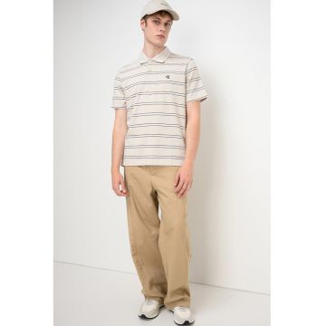 Tricou polo cu detaliu monograma si dungi - Alb/Alb fildes/Negru