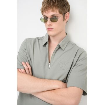 Tricou polo cu fenta cu fermoar - Verde sparanghel