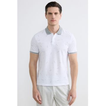 Tricou polo cu imprimeu grafic - Alb/Gri antichizat