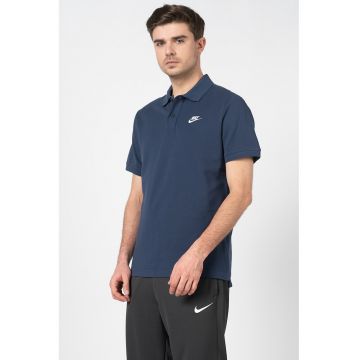 Tricou polo de bumbac pique Matchup - Alb/Bleumarin