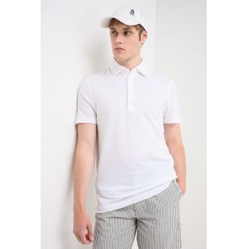 Tricou polo din amestec de in - Alb