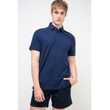 Tricou polo din amestec de in - Bleumarin