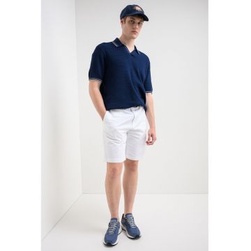 Tricou polo din bumbac organic cu aspect texturat - Bleumarin