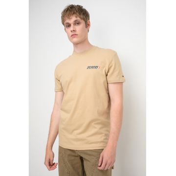 Tricou regular-fit cu decolteu la baza gatului - Alb/Albastru ultramarin/Bej