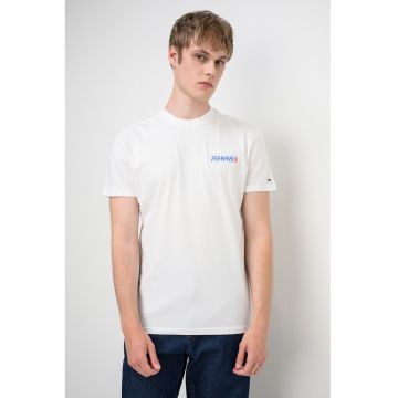 Tricou regular-fit cu decolteu la baza gatului - Alb/Albastru