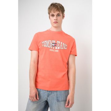 Tricou regular-fit cu imprimeu logo contrastant - Portocaliu/Alb murdar