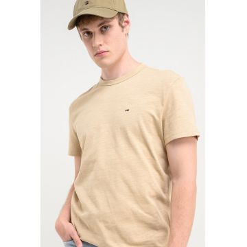 Tricou regular-fit cu logo brodat discret - Bej