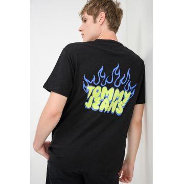 Tricou relaxed-fit cu imprimeu pe partea din spate Bubble Flame - Negru/Verde lime/Albastru