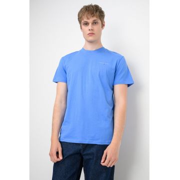 Tricou slim fit din bumbac cu logo discret - Albastru deschis/Albastru