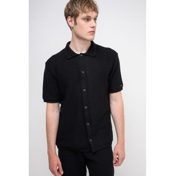 Tricou tricotat cu nasturi - Negru