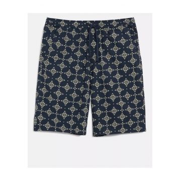 Big Sizes Pantaloni scurti barbati big sizes - cu talie medie - din bumbac - cu imprimeu - Resort fit - Detroit - Bleumarin inchis -