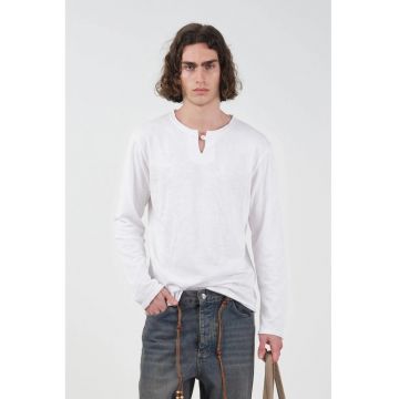 Bluza barbati -  bumbac - guler rotund - detalii cu nasturi - alb