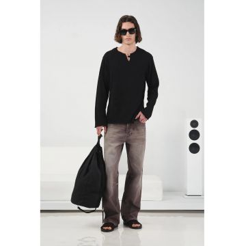Bluza barbati -  maneca lunga - guler rotund - negru - 100% bumbac