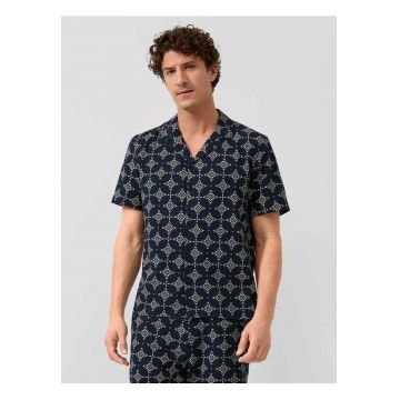Camasa cu maneca scurta barbati - din bumbac - cu imprimeu - Resort fit - Bleumarin inchis -