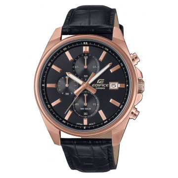 Ceas barbati  Edifice - quartz - negru - 44mm - piele naturala