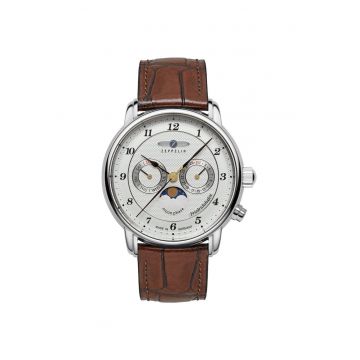 Ceas  barbati - model 8536-1 - mecanism quartz - bratara din piele naturala - carcasa inox - alb - 40mm