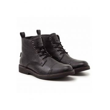 Ghete de piele cu varf rotund - Negru