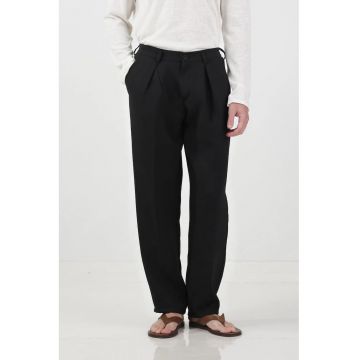 Pantaloni barbati -  croi drept - plisati - negru - poliester