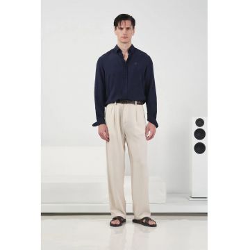 Pantaloni barbati -  pliati - bej - modal