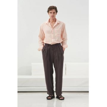 Pantaloni barbati -  pliati - maro - modal/poliester