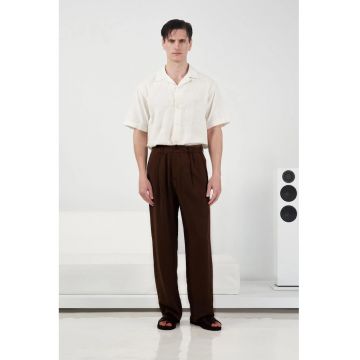Pantaloni barbati -  plisati - talie modal - 654987 - Maro