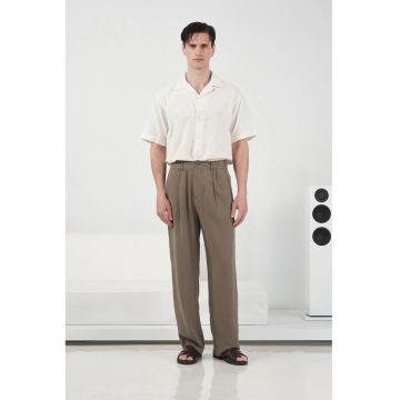 Pantaloni barbati -  plisati - talie modal - 654987 - Verde