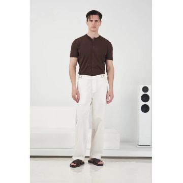 Pantaloni barbati -  talie medie - croiala dreapta - alb - bumbac