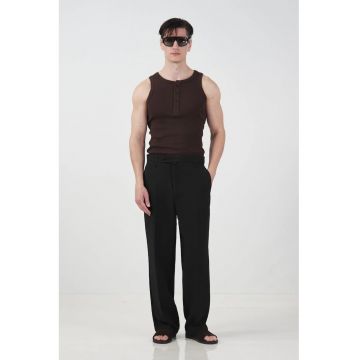 Pantaloni barbati -  talie medie - croiala dreapta - negru - poliester