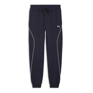 Pantaloni de trening din amestec de bumbac cu linii contrastante - Alb - Albastru ultramarin -