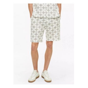 Pantaloni scurti barbati - cu talie medie - din bumbac - cu imprimeu - Resort fit - Detroit - Alb