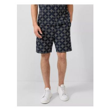 Pantaloni scurti barbati - cu talie medie - din bumbac - cu imprimeu - Resort fit - Detroit - Bleumarin inchis -