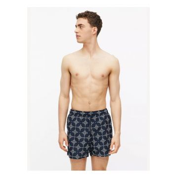 Pantaloni scurti de baie cu snururi si imprimeu - Bleumarin inchis