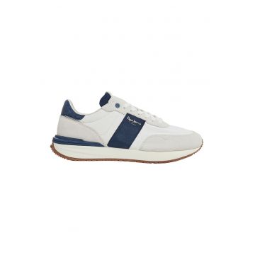 Pantofi sport cu insertii de piele intoarsa - Alb/Albastru inchis